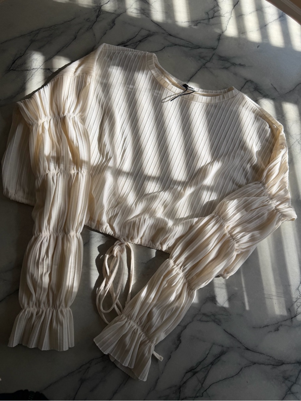 Zara Women’s Pleated Drawstring Crop Top - Cream, SZ S